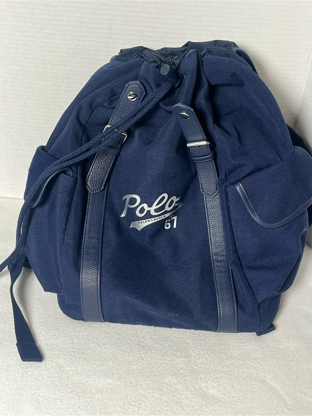Polo by Ralph Lauren Navy Canvas Backpack with Leather-Trim Straps
